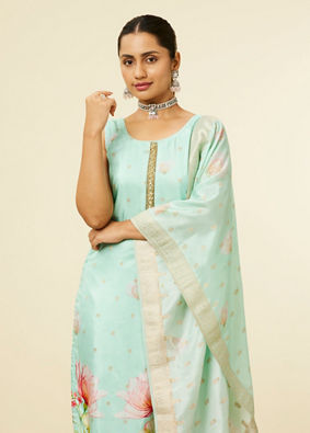 alt message - Mohey Women Sea Green Floral Printed Stitched Suit image number 1